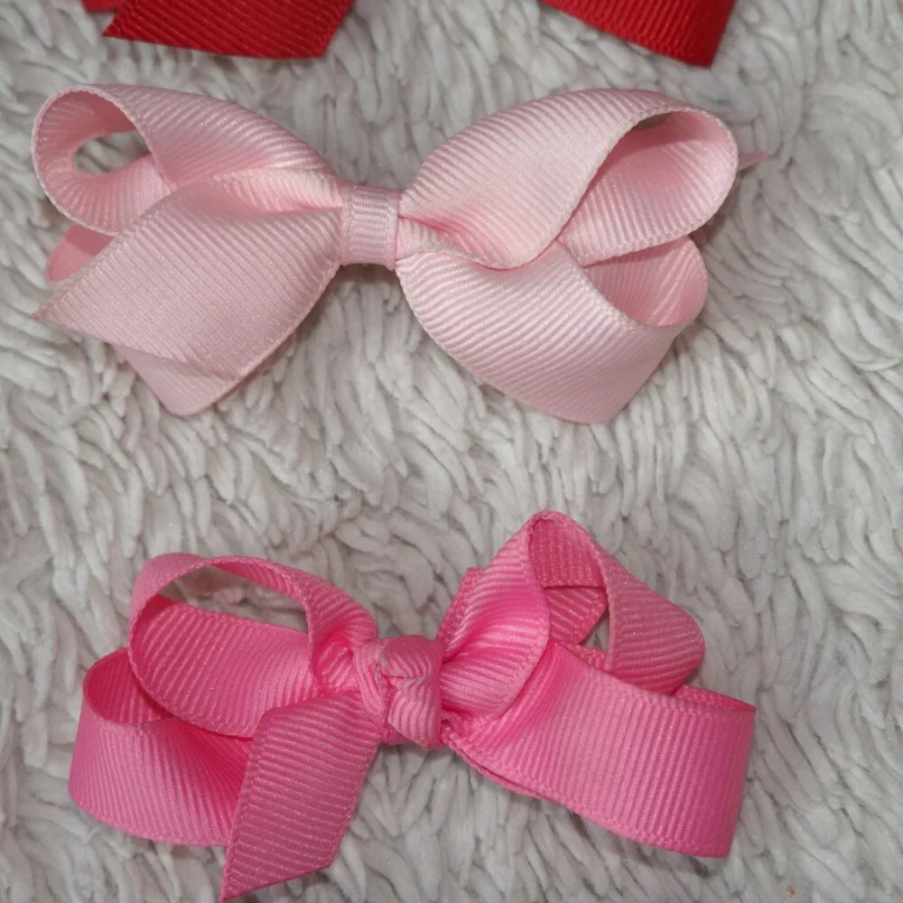 Set of 5 Girls Hair Bows - Red, Pastel Pink, Hot Pink, Royal Blue, Forrest Green